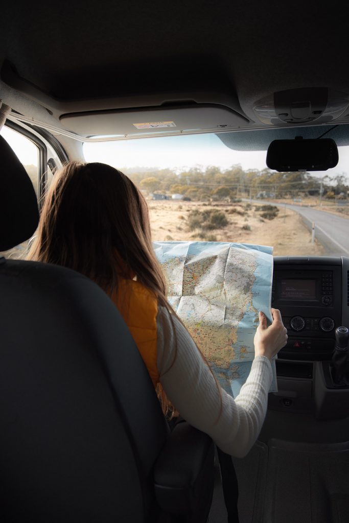 Travel Map in Car on Bruny Island